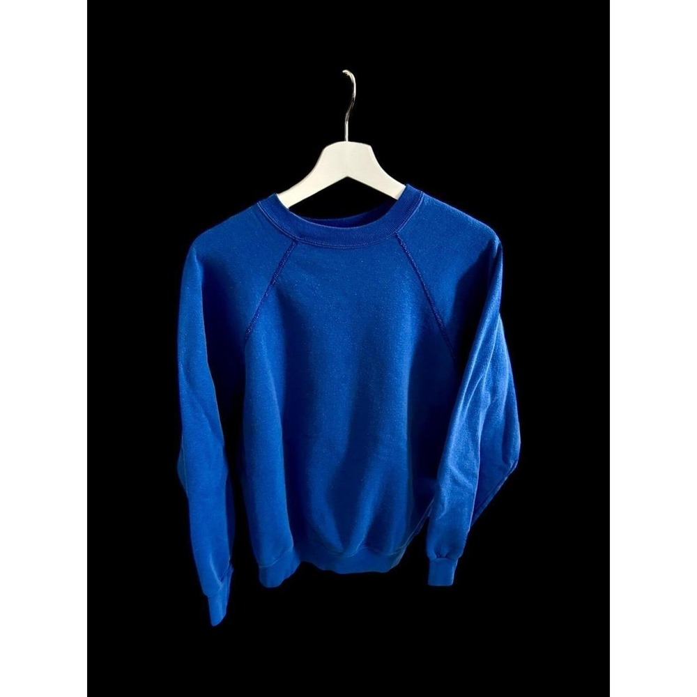 Vintage Tultex Blue Crewneck Sweatshirt Blank Large Raglan Style 70s